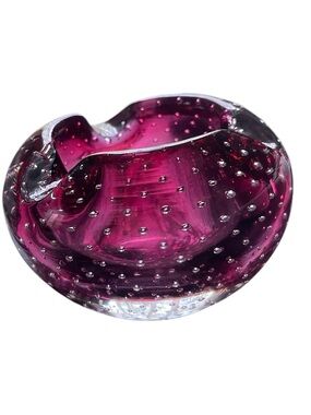 Murano Red/cranberry Bullicante vintage art glass ashtray.